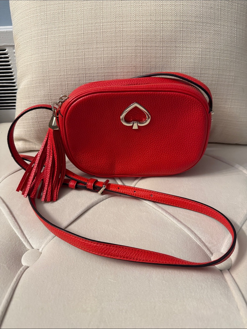 kate spade Red Pebbled Leather Crossbody with Tassel